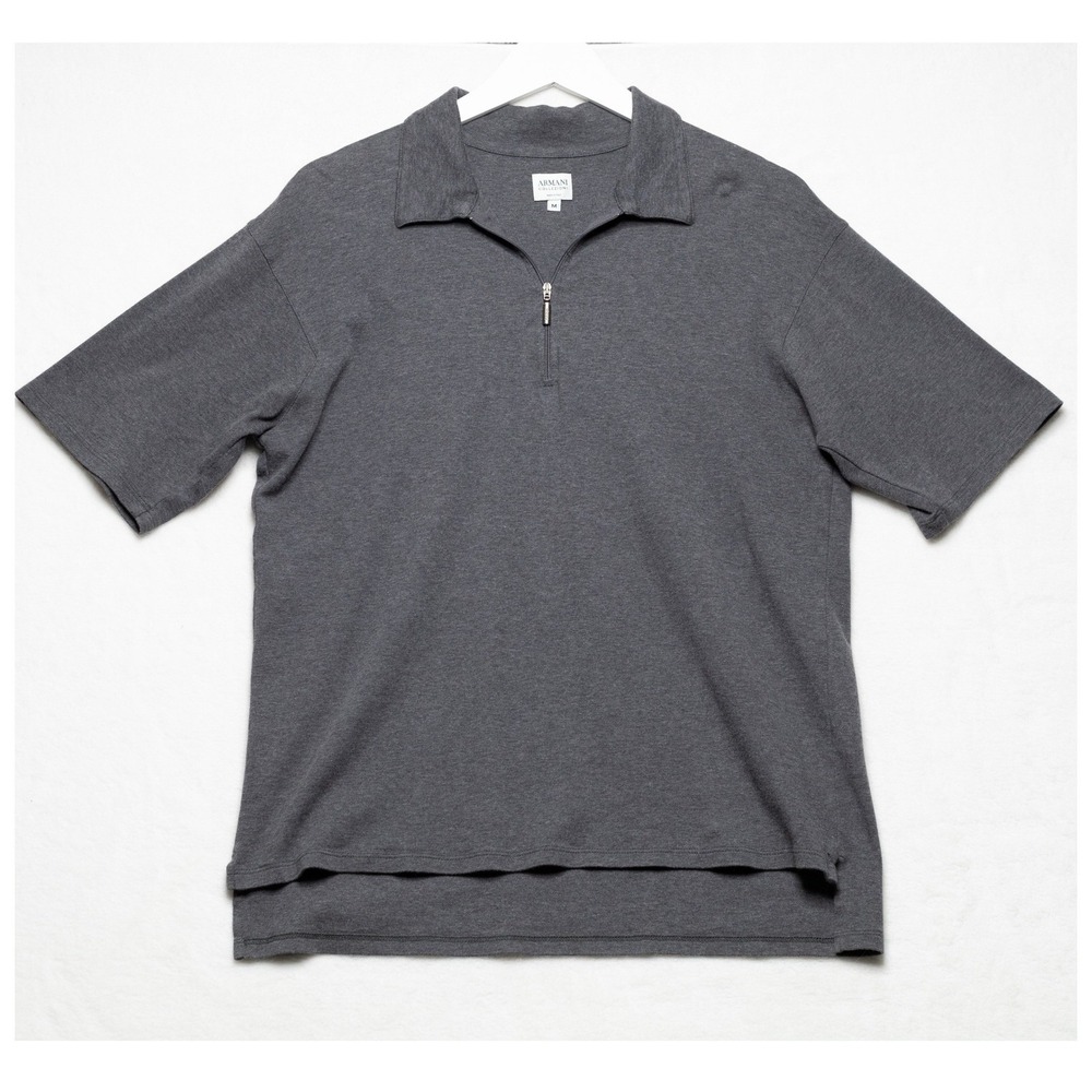 ARMANI COLLEZIONI Zip Front Polo Shirt 100% Cotton Made In Italy Gray Sz M